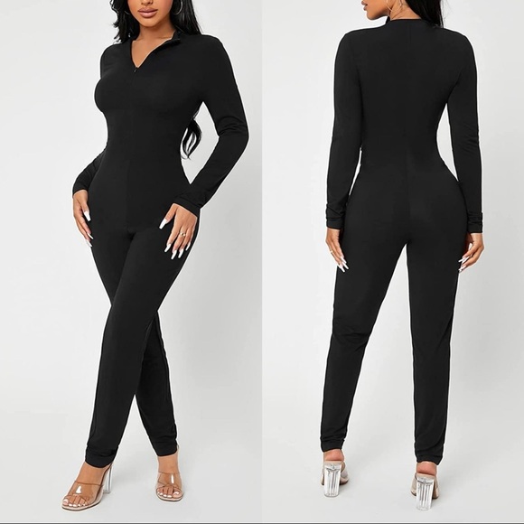 MakeMeChic Long Sleeve Zip Up Bodycon Jumpsuit - Picture 2 of 9